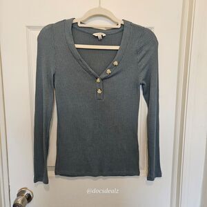 Lucky Brand Gray Long-Sleeve Shirt Ribbed Women's XS